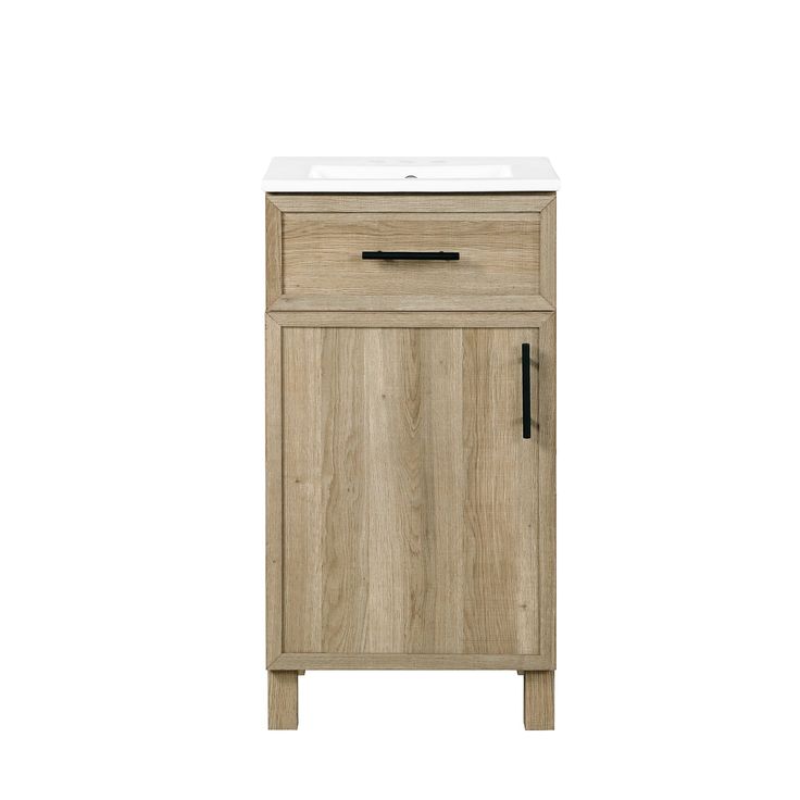 Style Selections Dolton 18-in Nature Oak Single Sink Bathroom Vanity with White Engineered Marble Top (Mirror Included)