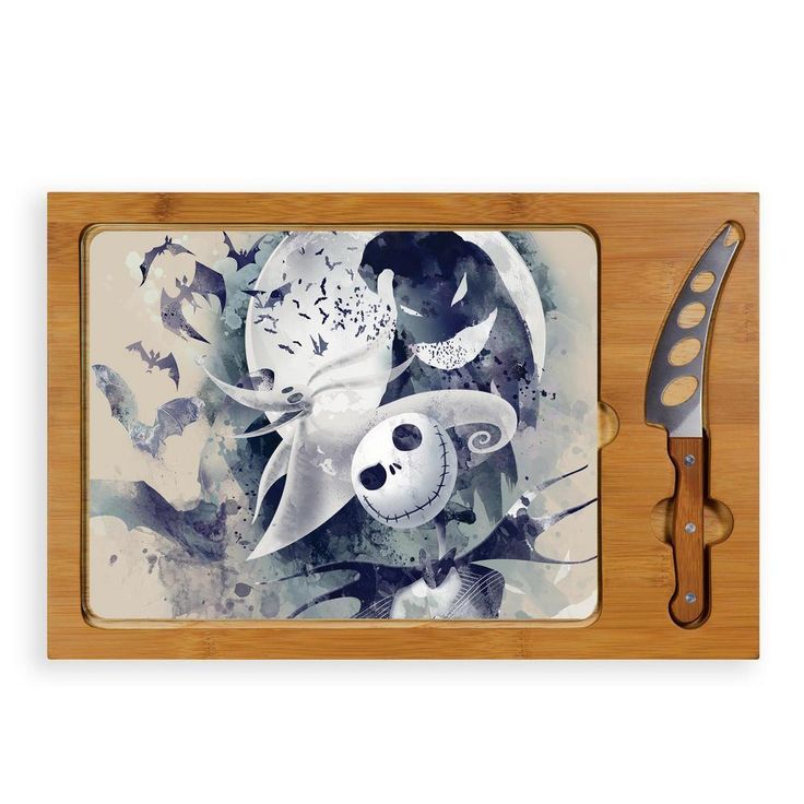 15.4 in. Jack and Zero Icon Glass Top Serving Tray and Knife Set