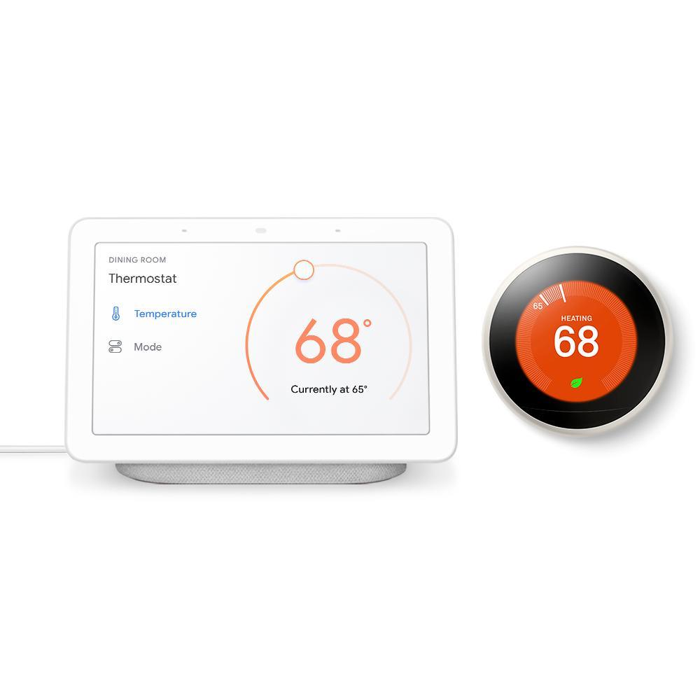 Nest Hub Chalk + Nest Learning Thermostat 3rd Gen in White - Super Arbor