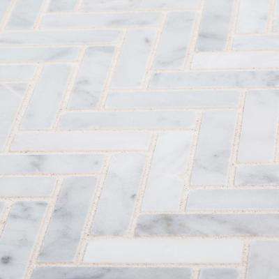 Jeffrey Court Jet Stream White Herringbone 10 in. x 11 in. x 8 mm Honed Marble Stone Mosaic Wall/Floor Tile