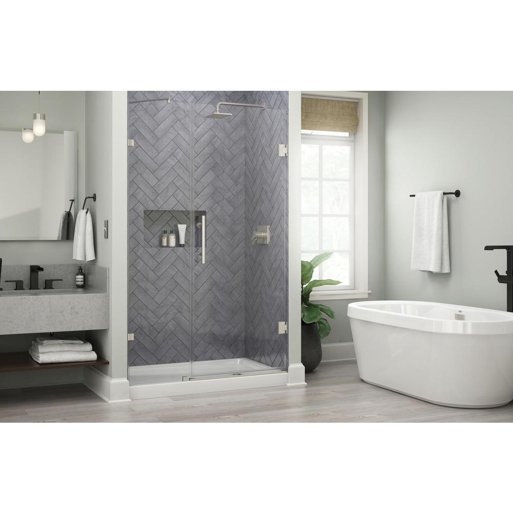 Ametrine 48 in. x 76 in. Heavy Frameless Hinge Shower Door in Brushed Nickel with 5/16 in. (8 mm) Clear Glass - Super Arbor