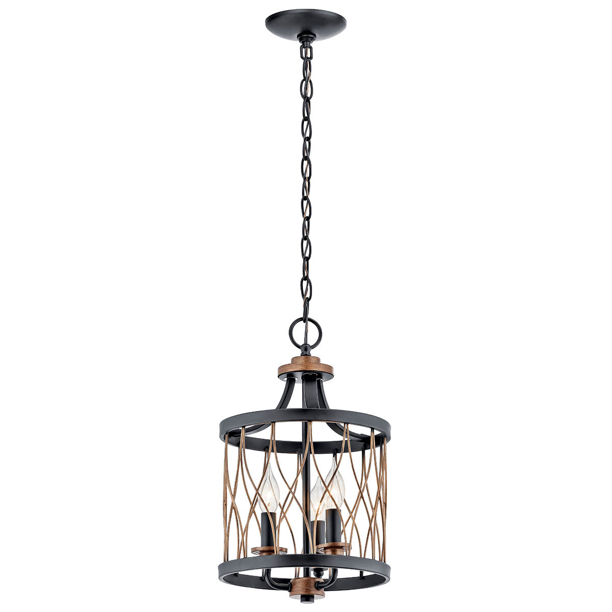 Kichler Brookglen Black with Gold Tone French Country/Cottage Drum Pendant Light, 3-Light, 10 in. Dia