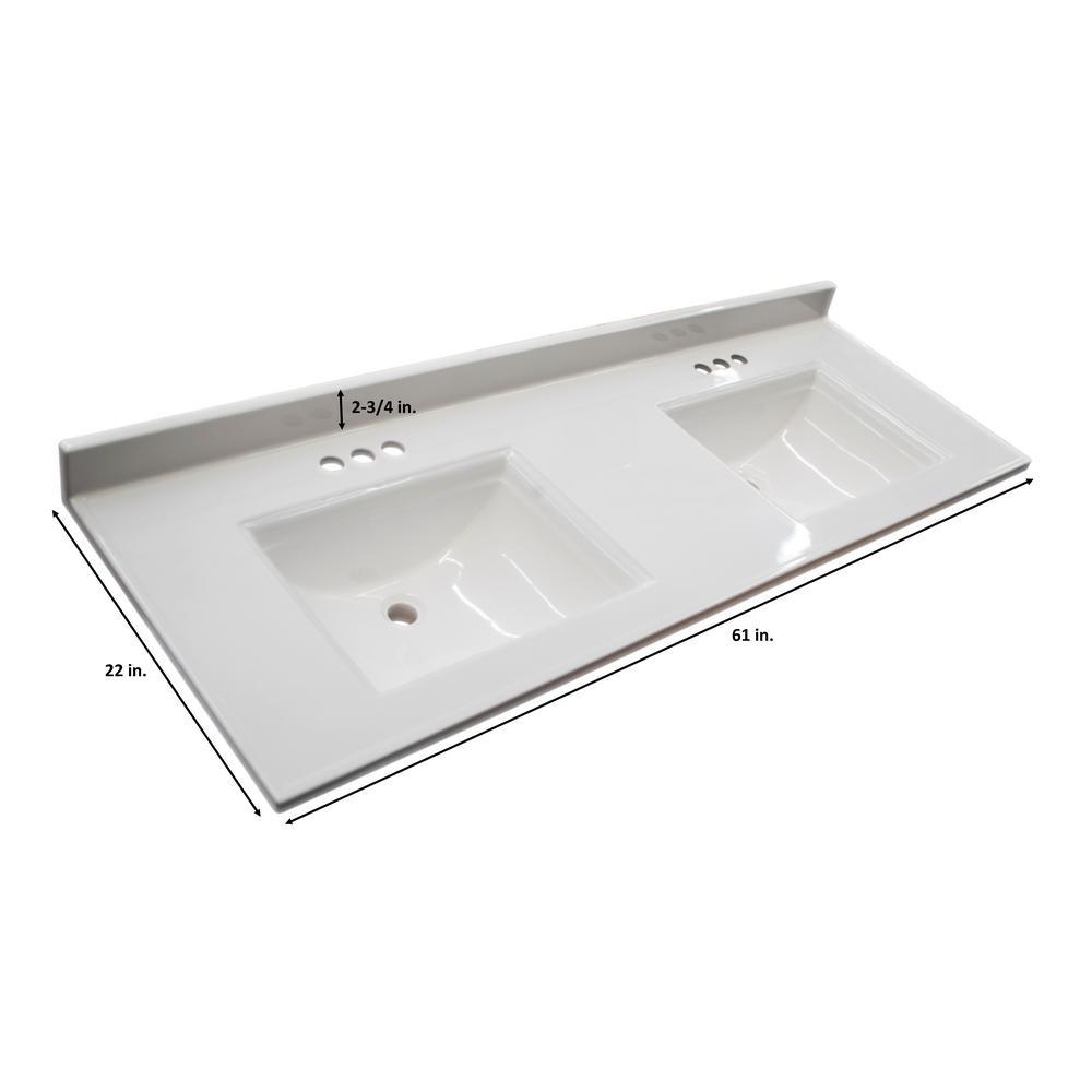 Camilla 61 in. Cultured Marble Vanity Top in Solid White with Double Basin - Super Arbor