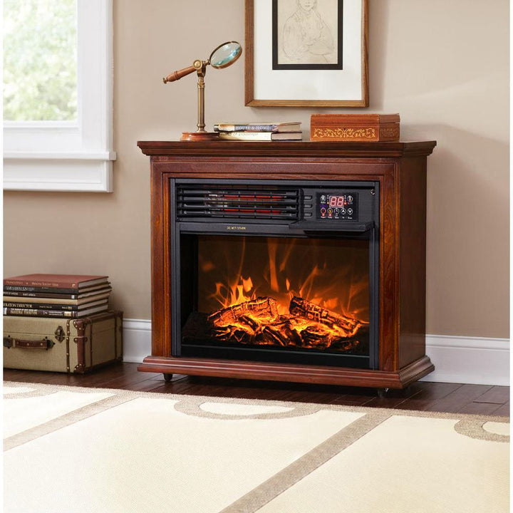 28.5 in. 1500-Watt Freestanding Compact Infrared Quartz Electric Fireplace Heater with Remote Control in Walnut Brown - Super Arbor