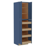 Home Decorators Collection Grayson 24 in. W x 24 in. D x 96 in. H Assembled Plywood Pantry Kitchen Cabinet in Mythic Blue with 4ROT Soft Close