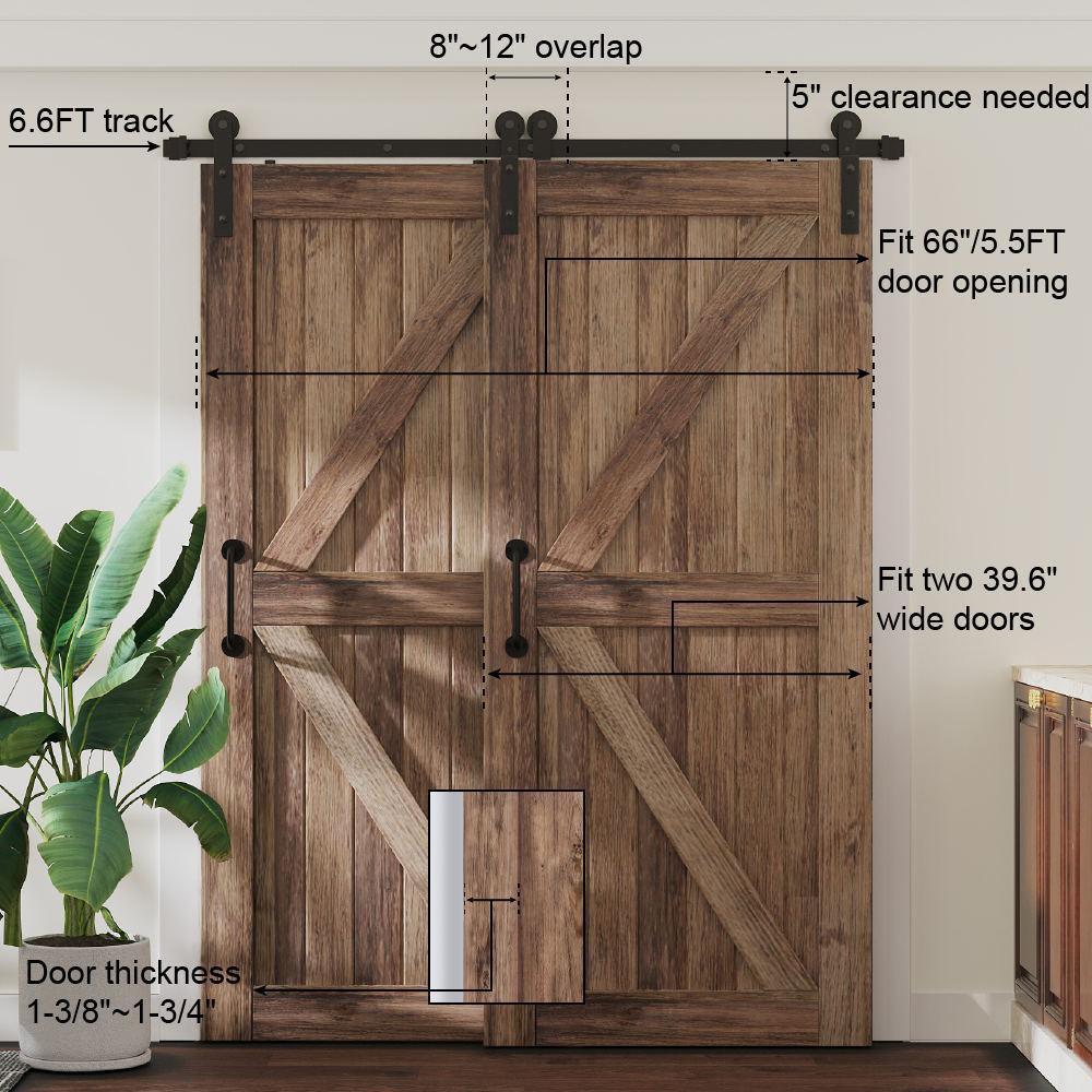 6.6 ft./79.2 in. Single Track Bypass Sliding Barn Door Hardware Kit for Double Doors Low Ceiling - Super Arbor