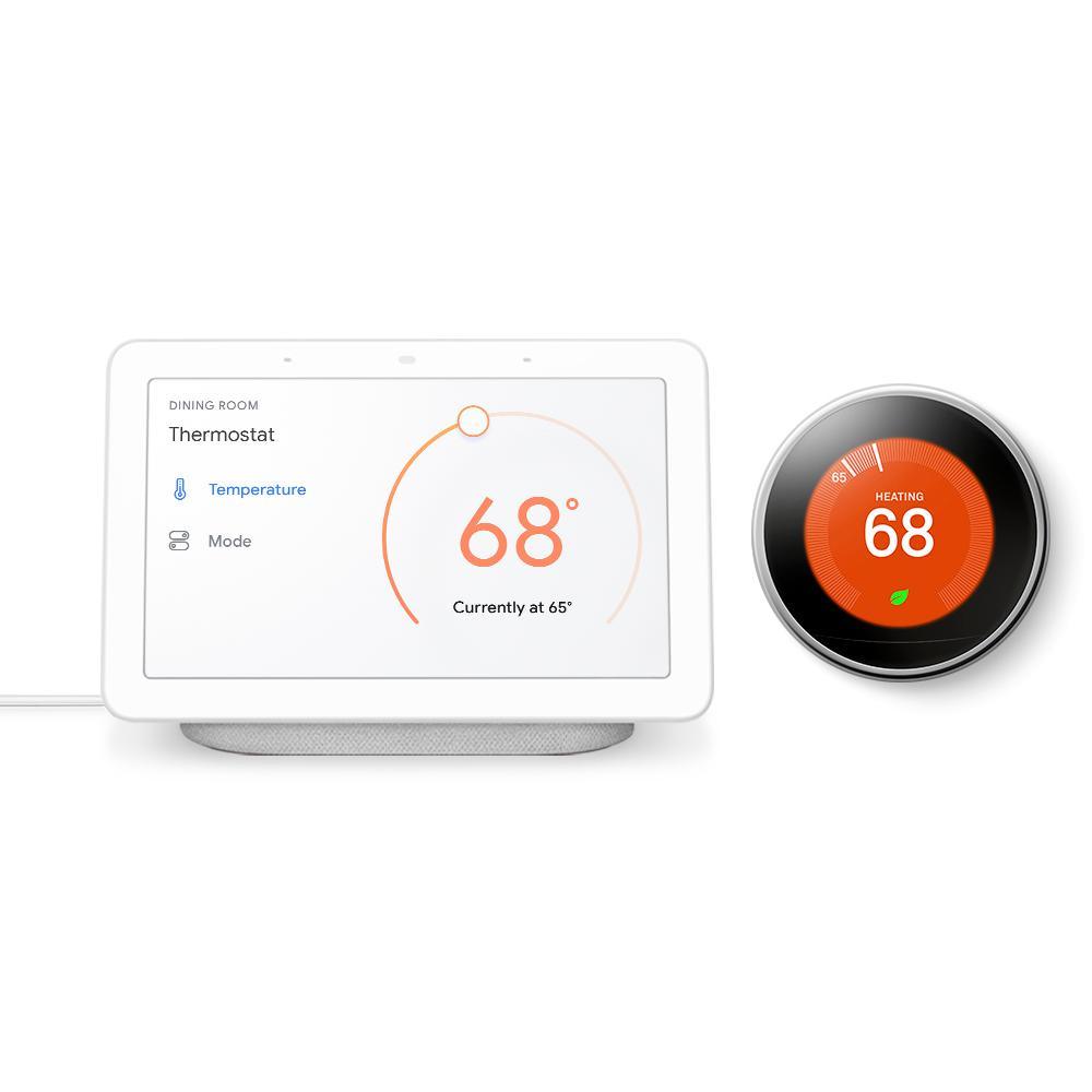 Nest Hub Chalk + Nest Learning Thermostat 3rd Gen in White - Super Arbor