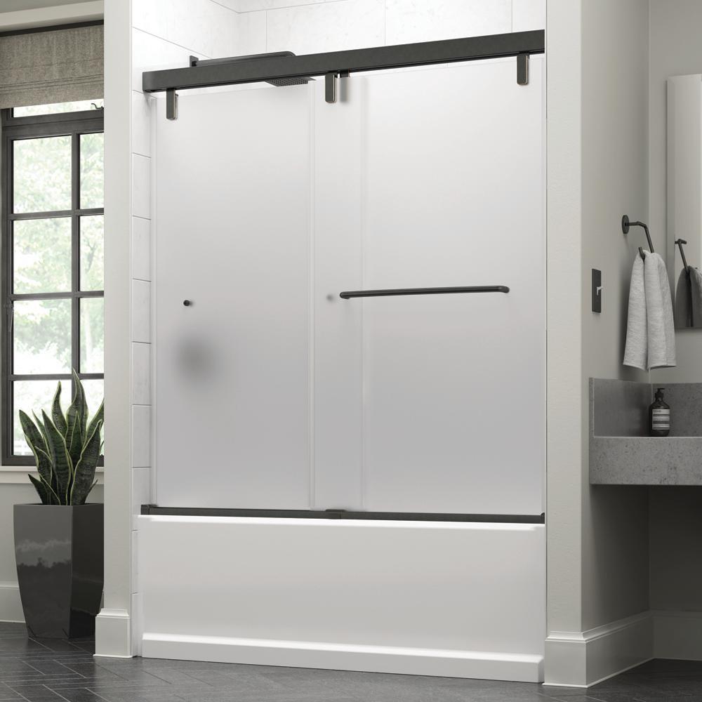 Simplicity 60 x 59-1/4 in. Frameless Mod Soft-Close Sliding Bathtub Door in Nickel with 3/8 in. (10mm) Clear Glass - Super Arbor