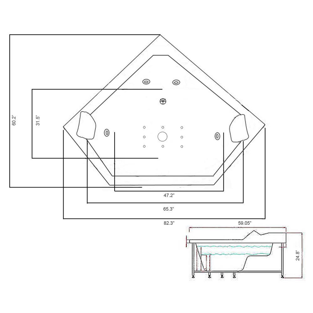Ibiza with heater 59.05 in. Acrylic Center Drain Corner Alcove Whirlpool Bathtub in White - Super Arbor