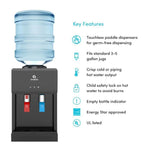 Premium Hot/Cold Top Loading Countertop Water Cooler Dispenser with Child Safety Lock, Black