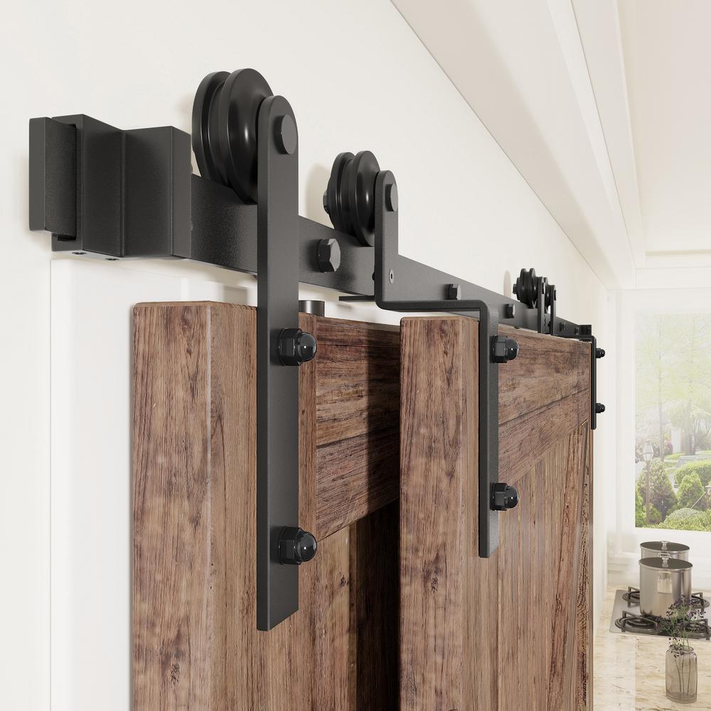8 ft./96 in. Single Track Bypass Sliding Barn Door Hardware Kit for Double Doors Low Ceiling - Super Arbor