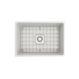Contempo Farmhouse Apron Front Fireclay 27 in. Single Bowl Kitchen Sink with Bottom Grid and Strainer in White - Super Arbor