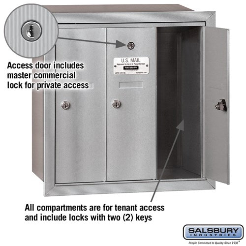 3-Door Aluminum Vertical Mailbox with Private Access