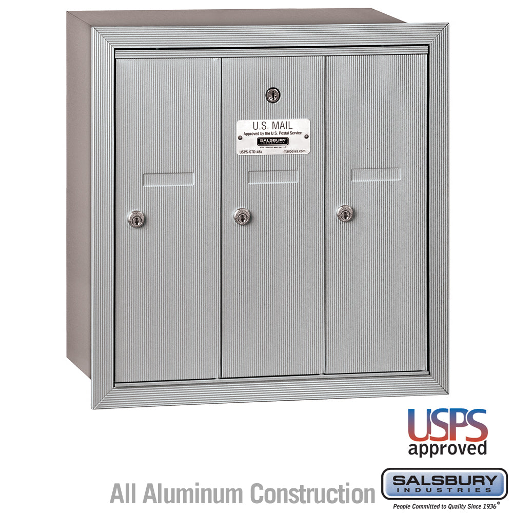 Vertical Mailbox with 3 Doors - Aluminum - Recessed Mounted - USPS Access