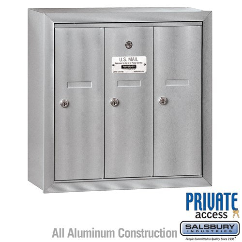 Vertical Mailbox with Master Commercial Lock - 3 Doors - Aluminum - Surface Mounted - Private Access