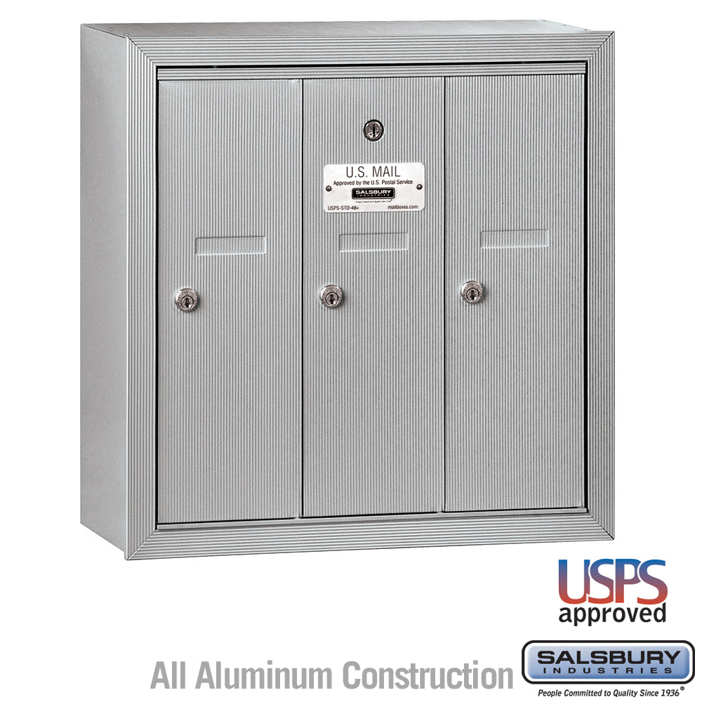 3-Door Aluminum Vertical Mailbox - Surface Mounted - USPS Approved
