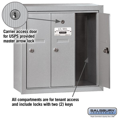 3-Door Aluminum Vertical Mailbox - Surface Mounted - USPS Approved