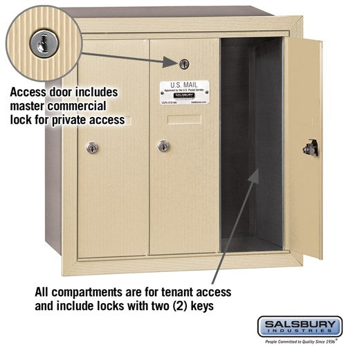 Vertical Mailbox with 3 Doors - Sandstone - Recessed Mounted - Private Access