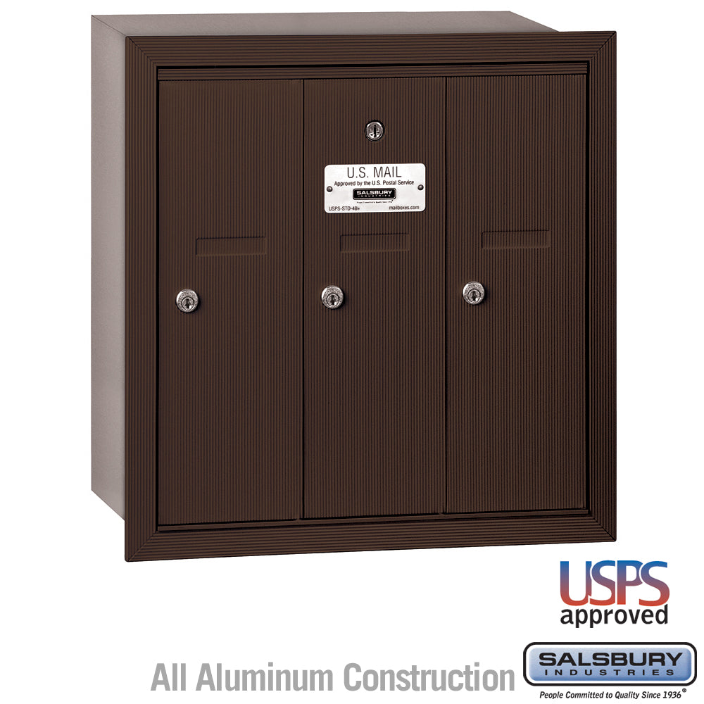 Bronze 3-Door Vertical Mailbox - Recessed Mounted - USPS Approved