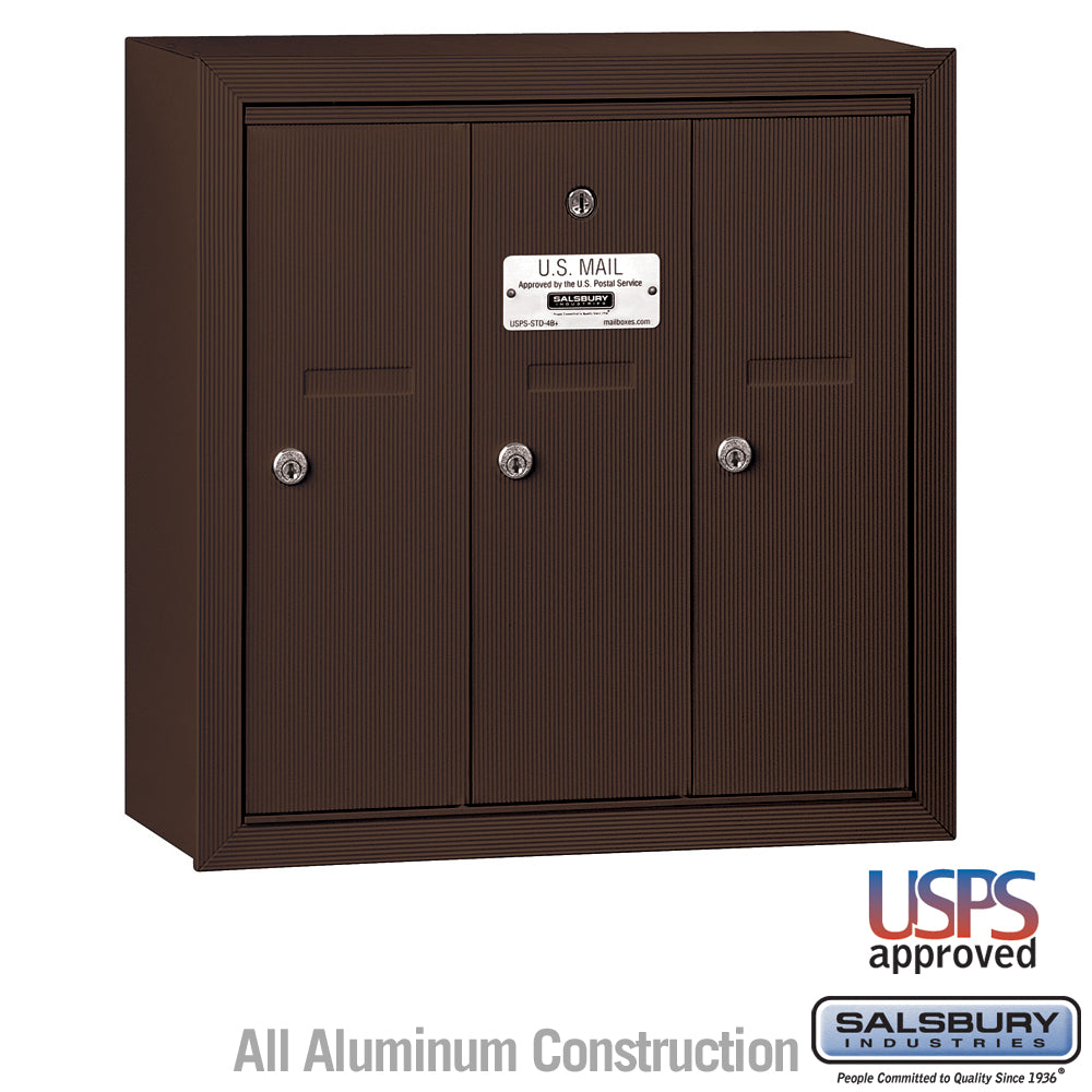Bronze Vertical Mailbox with 3 Compartments - Surface Mounted - USPS Approved