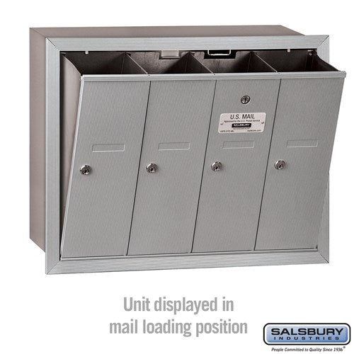 4-Door Aluminum Vertical Mailbox with Private Access and Recessed Mounting