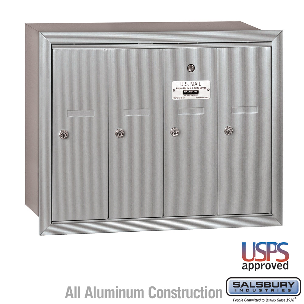 4-Door Aluminum Vertical Mailbox - Recessed Mounted - USPS Approved