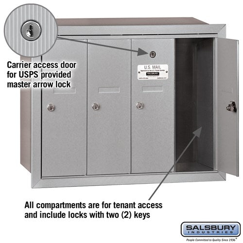4-Door Aluminum Vertical Mailbox - Recessed Mounted - USPS Approved