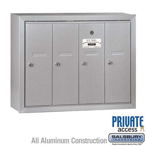 Vertical Mailbox with Master Commercial Lock - 4 Doors - Aluminum - Surface Mounted - Private Access
