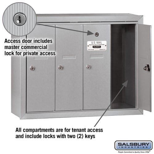 4-Door Aluminum Vertical Mailbox with Master Commercial Lock