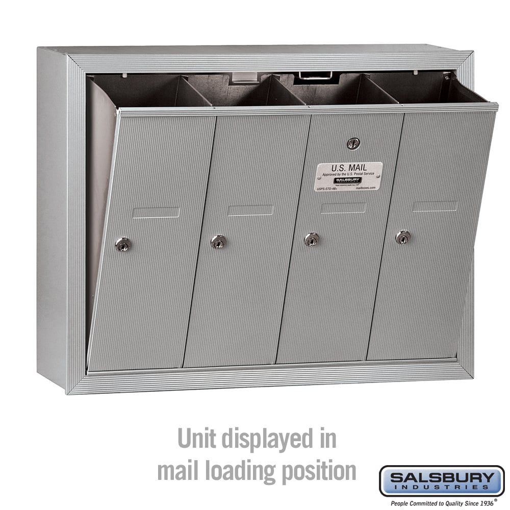 Salsbury Aluminum Surface-Mounted USPS Access Vertical Mailbox with 4 Doors, 24.25"W x 19"H x 7.5"D