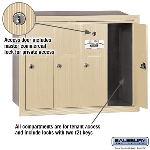 Vertical Mailbox with 5 Compartments - Sandstone - Recessed Mounted - Private Access