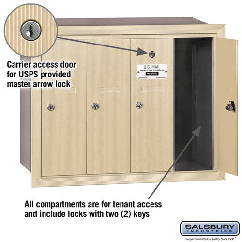 4-Door Sandstone Recessed Vertical Mailbox with USPS Approval
