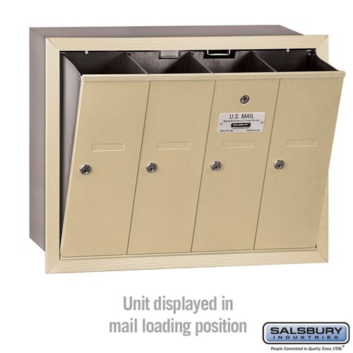 4-Door Sandstone Recessed Vertical Mailbox with USPS Approval