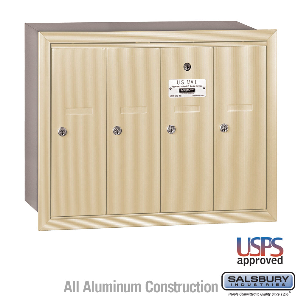 4-Door Sandstone Recessed Vertical Mailbox with USPS Approval
