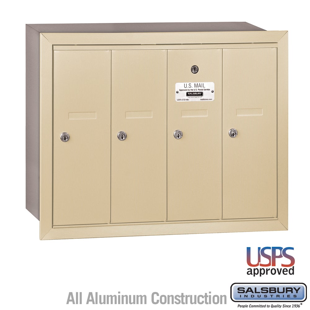 4-Door Sandstone Recessed Vertical Mailbox with USPS Approval