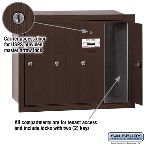Bronze 4-Door Vertical Mailbox - Recessed Mounted - USPS Approved