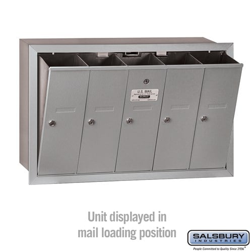 5-Door Aluminum Vertical Mailbox with Private Access and Recessed Mounting