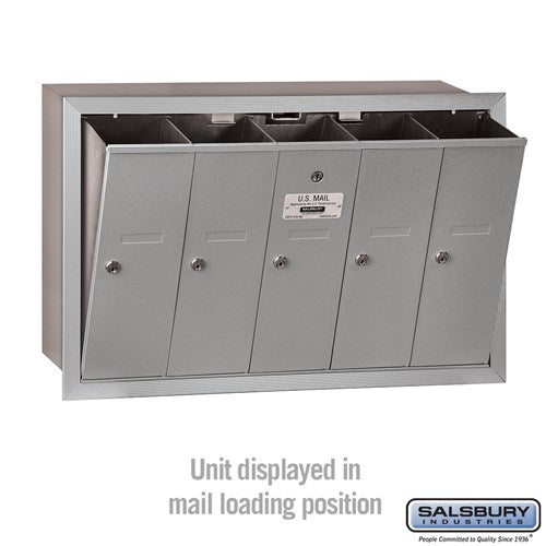 5-Door Aluminum Vertical Mailbox - Recessed Mounted - USPS Approved