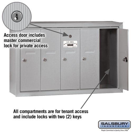 5-Door Aluminum Vertical Mailbox with Master Commercial Lock