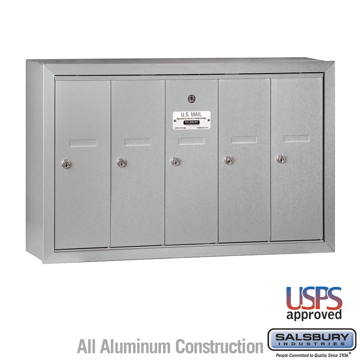 Vertical Mailbox with 5 Compartments - Aluminum Surface Mounted USPS Approved
