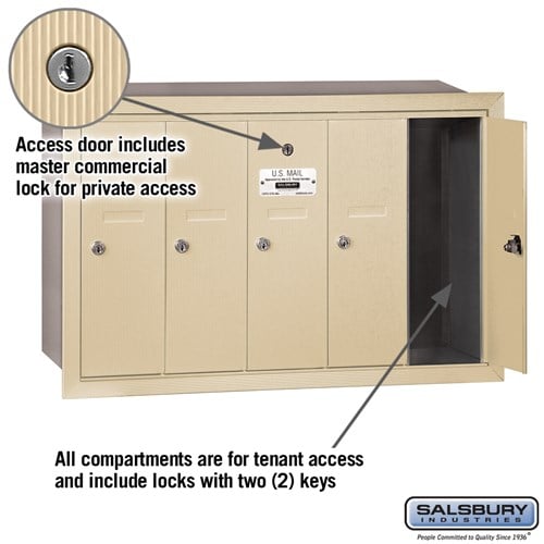 Vertical Mailbox with 5 Compartments - Sandstone - Recessed Mounted - Private Access