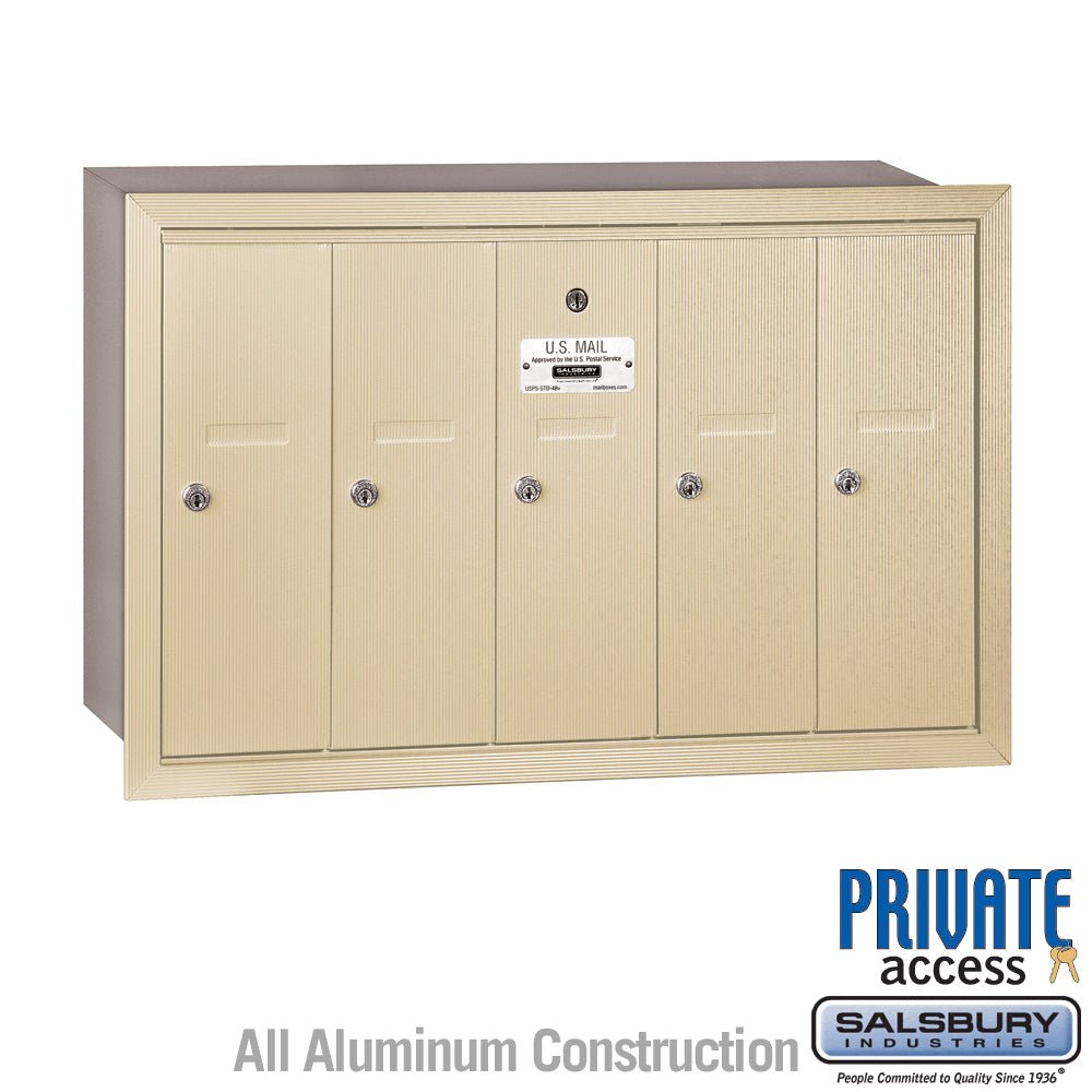 Vertical Mailbox with 5 Compartments - Sandstone - Recessed Mounted - Private Access