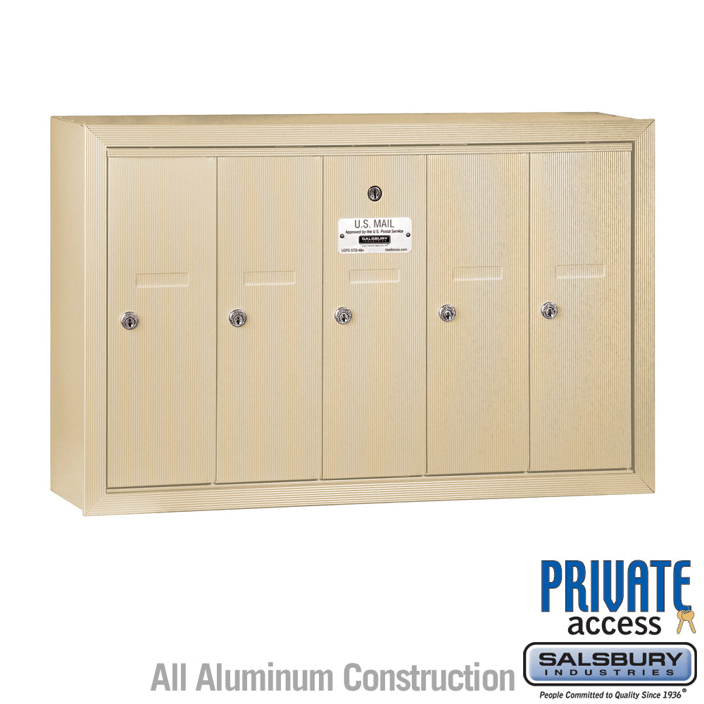 5-Door Sandstone Vertical Mailbox with Private Access and Surface Mounting