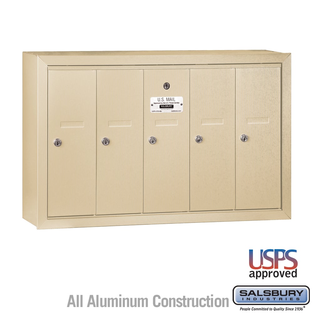 Vertical Mailbox with 5 Compartments - Sandstone - Surface Mounted - USPS Approved
