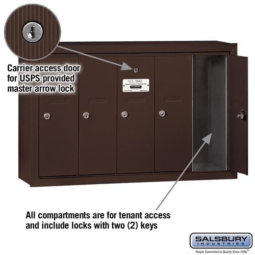 Bronze Vertical Mailbox with 5 Compartments - Surface Mounted - USPS Approved