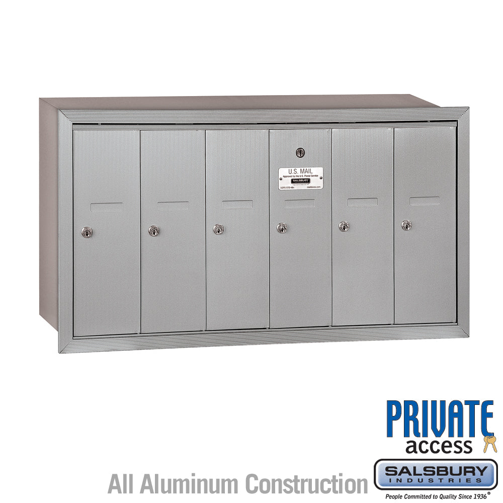 6-Door Aluminum Vertical Mailbox with Private Access and Recessed Mounting