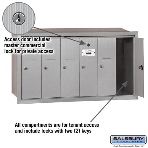 6-Door Aluminum Vertical Mailbox with Private Access and Recessed Mounting
