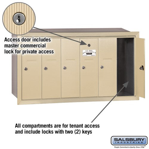 6-Door Sandstone Vertical Mailbox with Private Access and Recessed Mounting