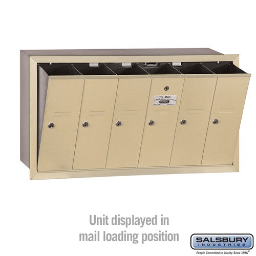 6-Door Sandstone Vertical Mailbox with Private Access and Recessed Mounting