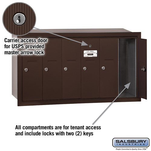 Bronze Vertical Mailbox with 6 Compartments - Recessed Mounted - USPS Approved